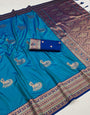 Most Flattering Firozi Paithani Silk Saree With Exceptional Blouse Piece