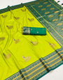 Adorning Parrot Paithani Silk Saree With Arresting Blouse Piece