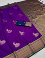 Opulent Royal Purple Paithani Silk Saree With Groovy Blouse Piece