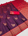 Proficient Wine Paithani Silk Saree With Scrumptious Blouse Piece