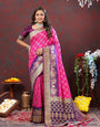 Ethnic Dark Pink Patola Silk Saree with Prettiest Blouse Piece