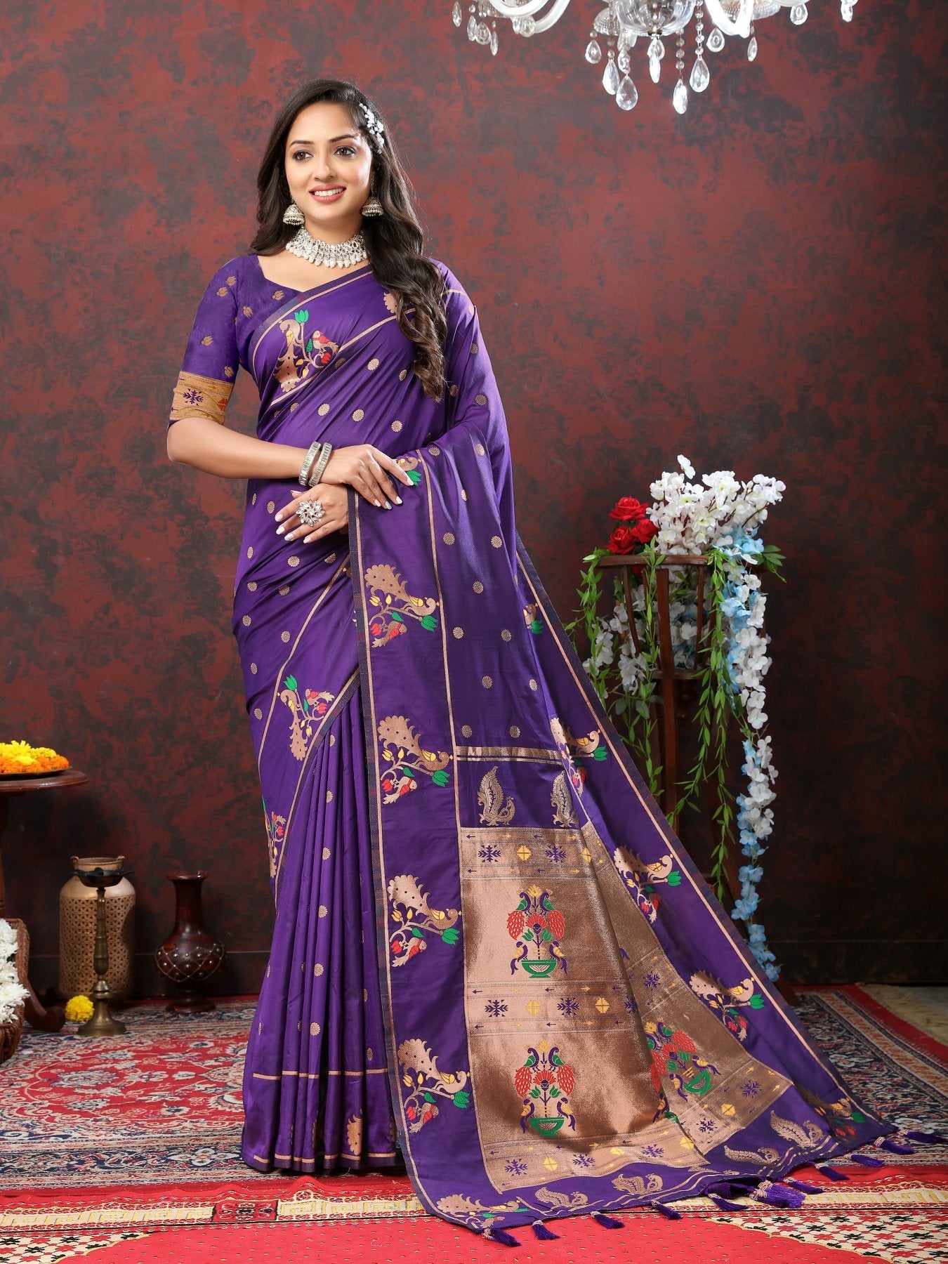 Entrancing Purple Paithani Silk Saree With Majesty Blouse Piece