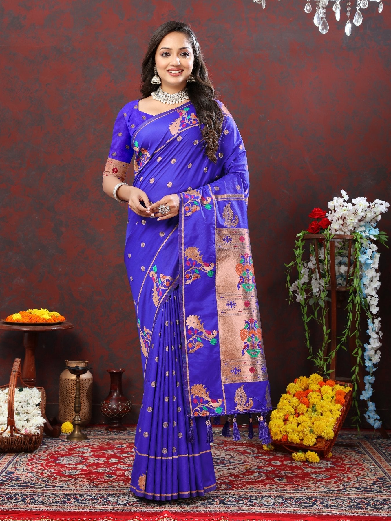 Designer Royal Blue Paithani Silk Saree With Preferable Blouse Piece