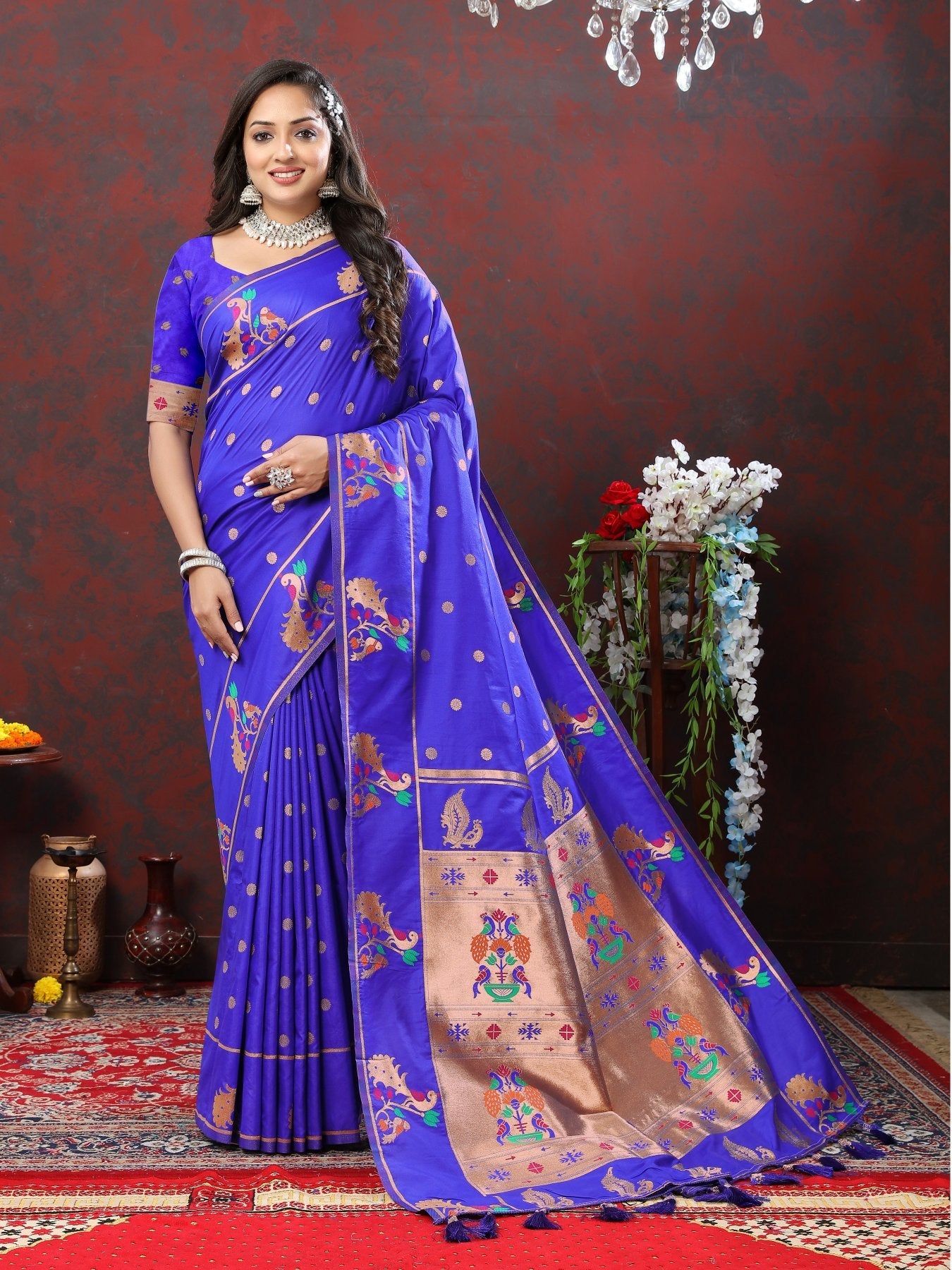 Designer Royal Blue Paithani Silk Saree With Preferable Blouse Piece