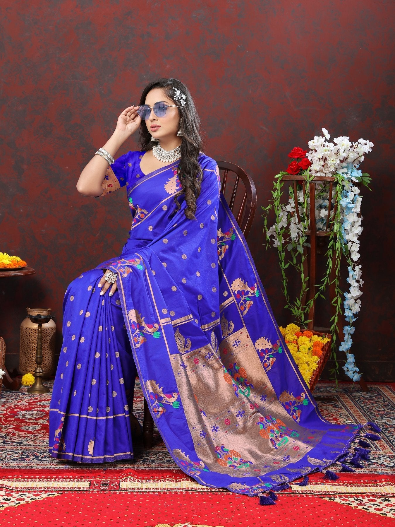 Designer Royal Blue Paithani Silk Saree With Preferable Blouse Piece