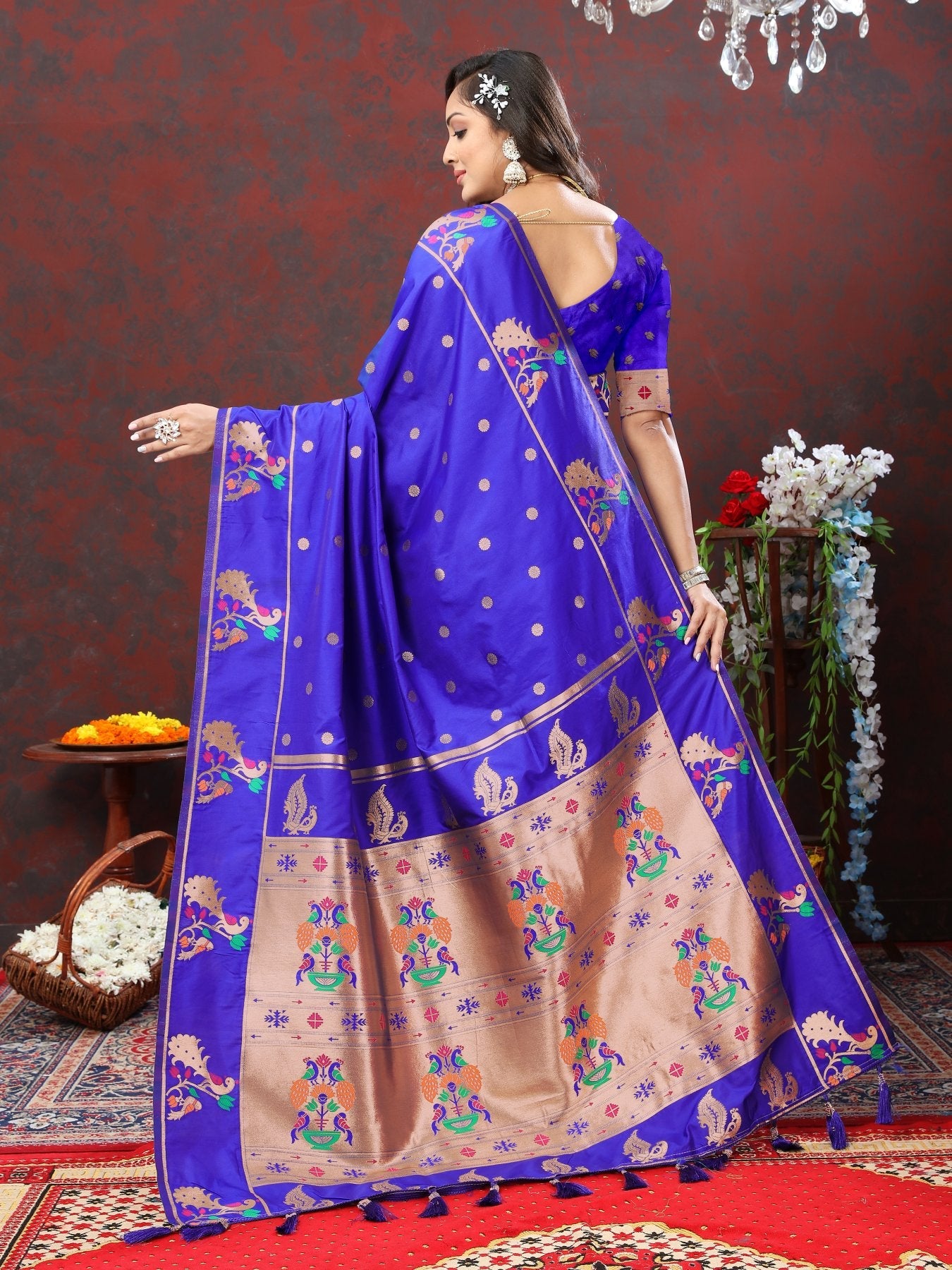 Designer Royal Blue Paithani Silk Saree With Preferable Blouse Piece