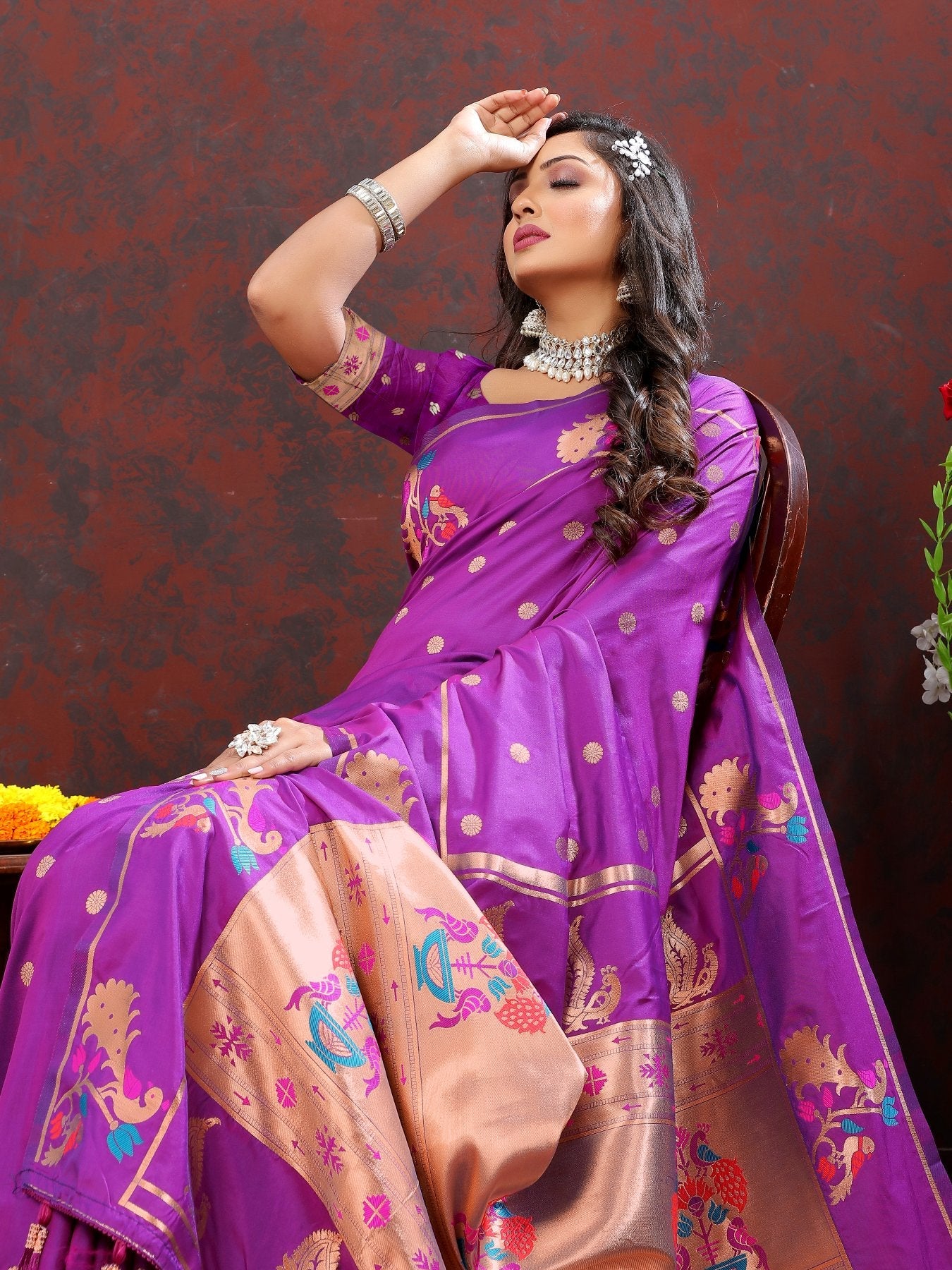 Most Stunning Wine Paithani Silk Saree With Opulent Blouse Piece