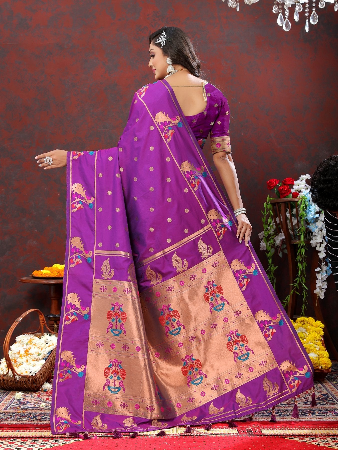 Most Stunning Wine Paithani Silk Saree With Opulent Blouse Piece