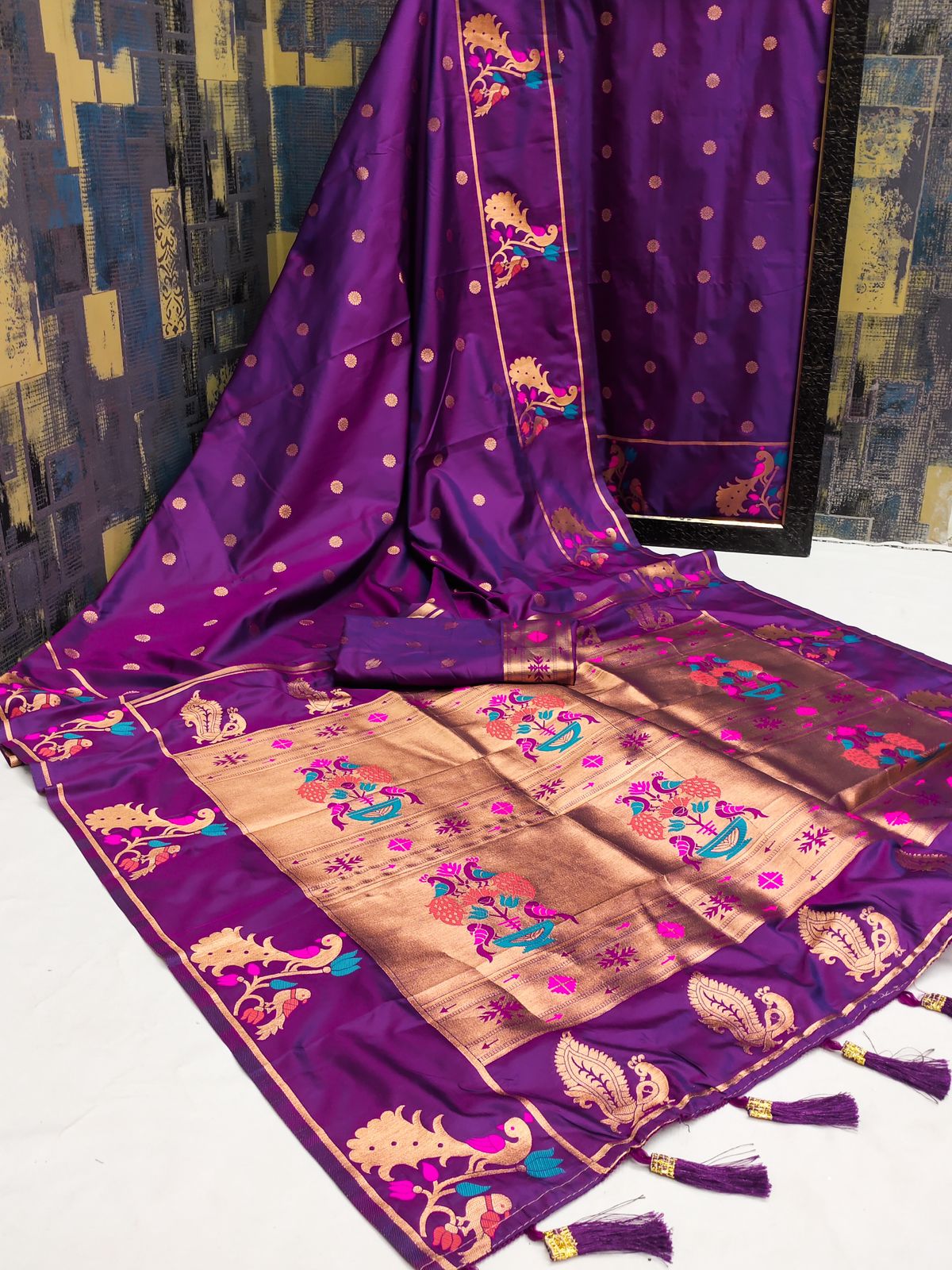 Most Stunning Wine Paithani Silk Saree With Opulent Blouse Piece