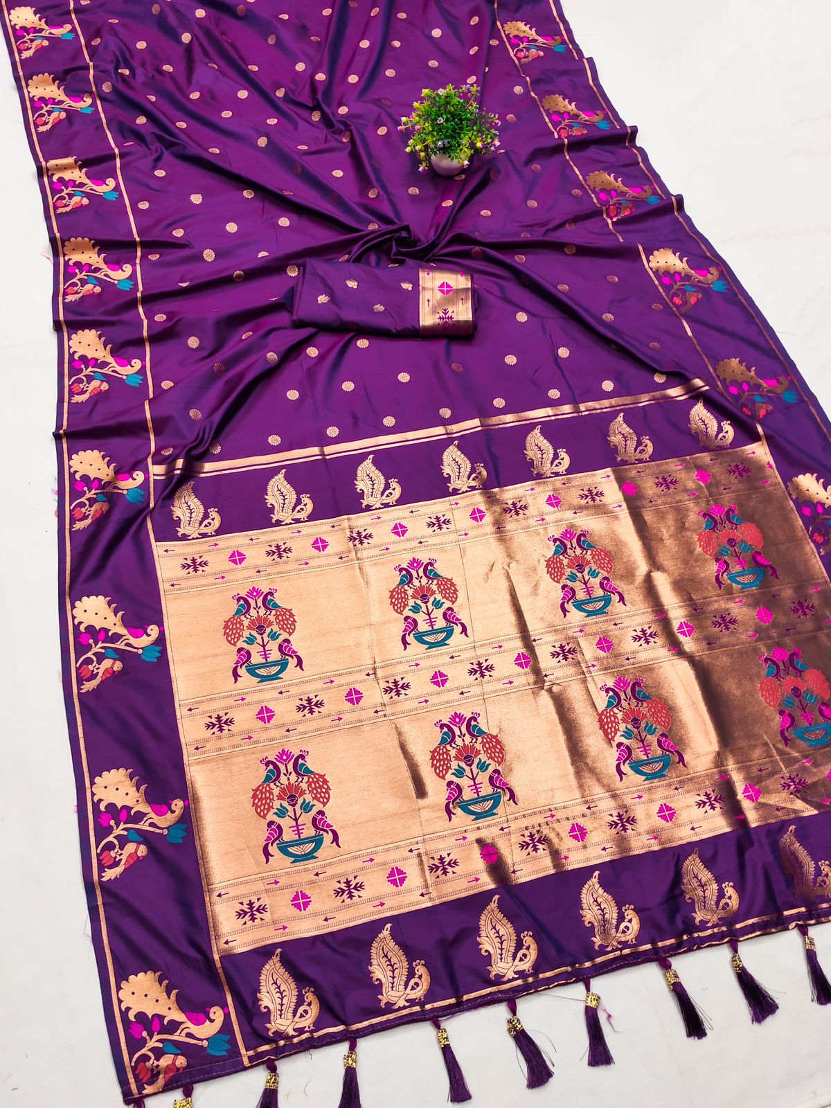 Most Stunning Wine Paithani Silk Saree With Opulent Blouse Piece