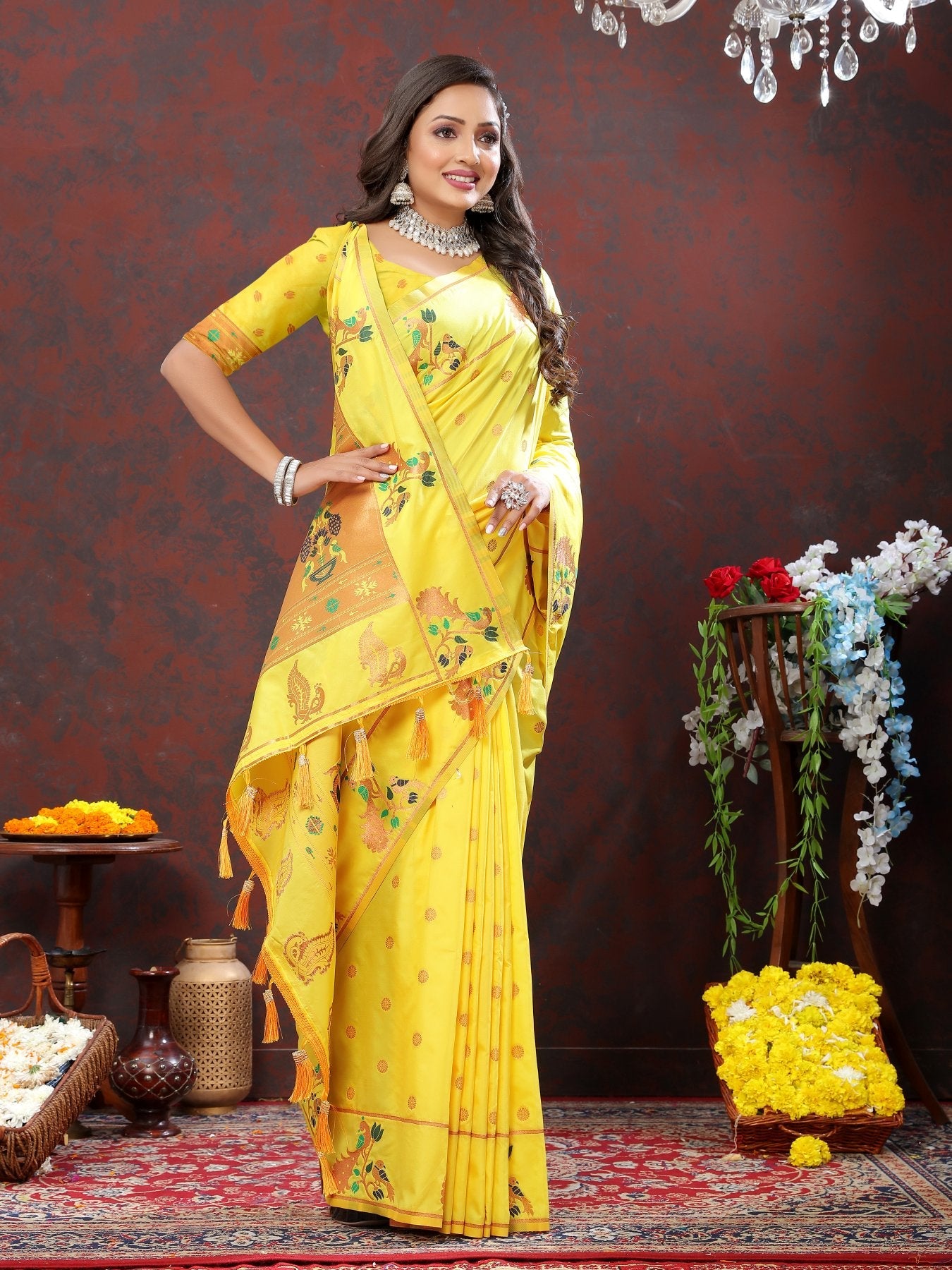 Prettiest Yellow Paithani Silk Saree With Radiant Blouse Piece