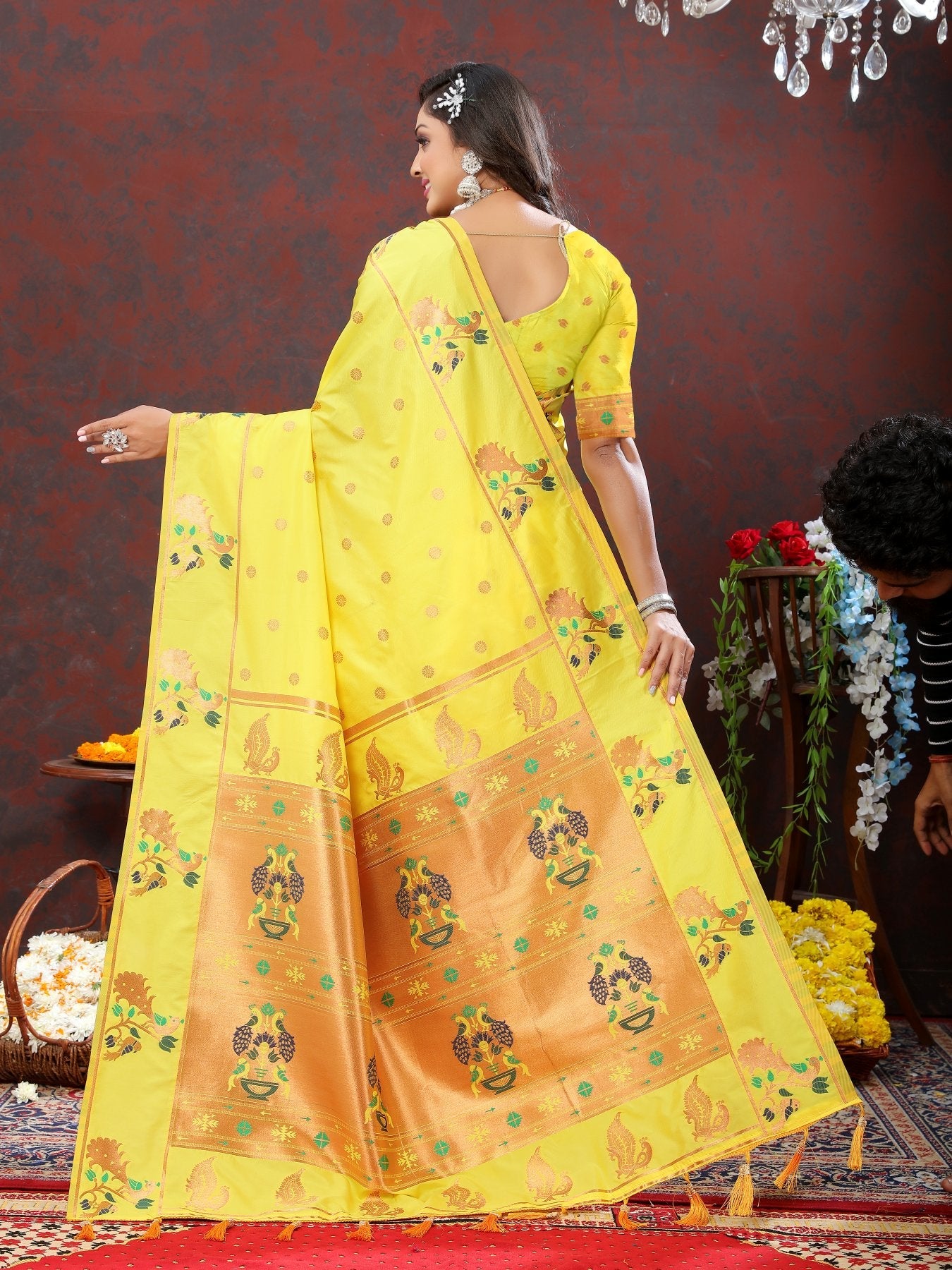 Prettiest Yellow Paithani Silk Saree With Radiant Blouse Piece