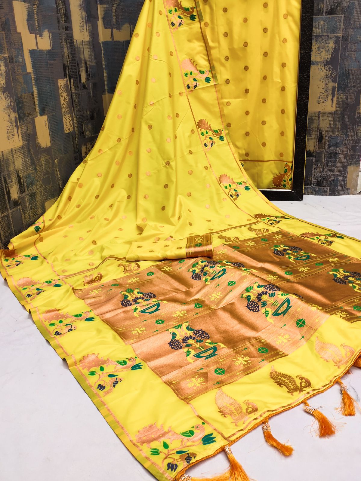 Prettiest Yellow Paithani Silk Saree With Radiant Blouse Piece