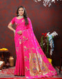 Desiring Dark Pink Paithani Silk Saree With Fancifull Blouse Piece