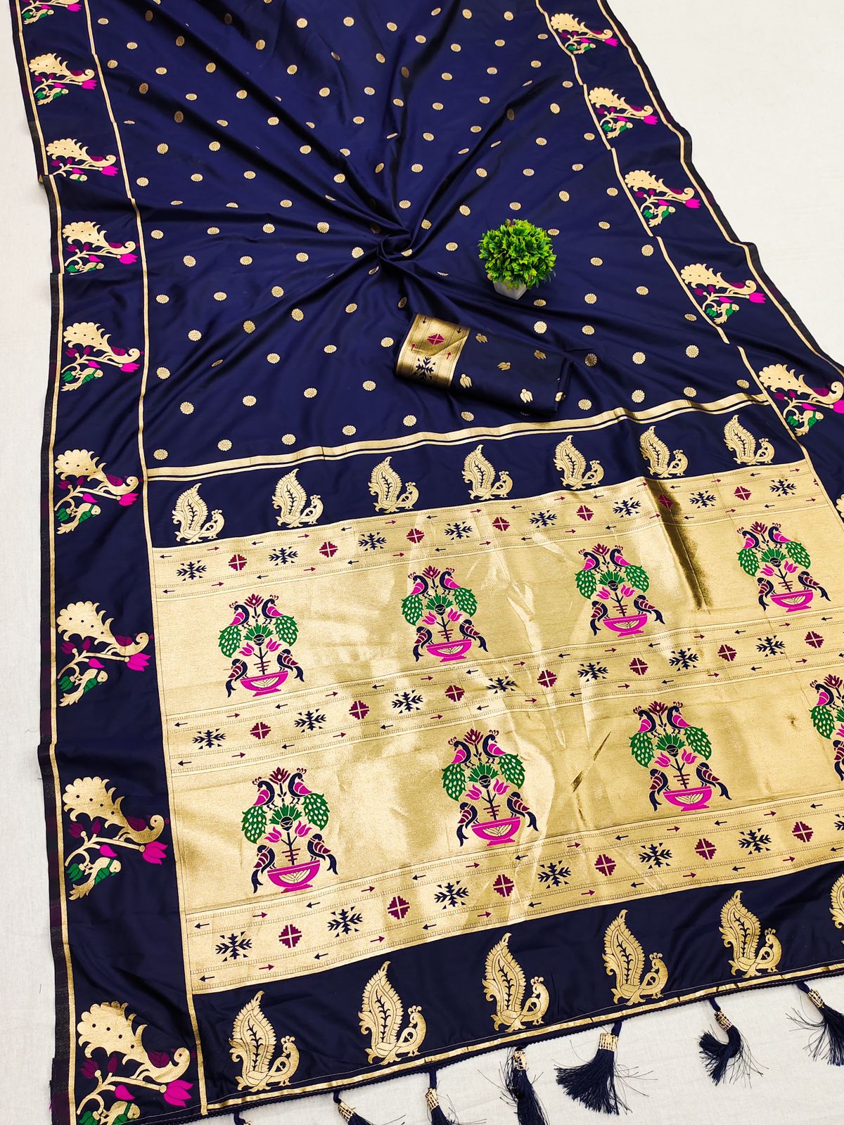 Surpassing Navy Blue Paithani Silk Saree With Delightful Blouse Piece