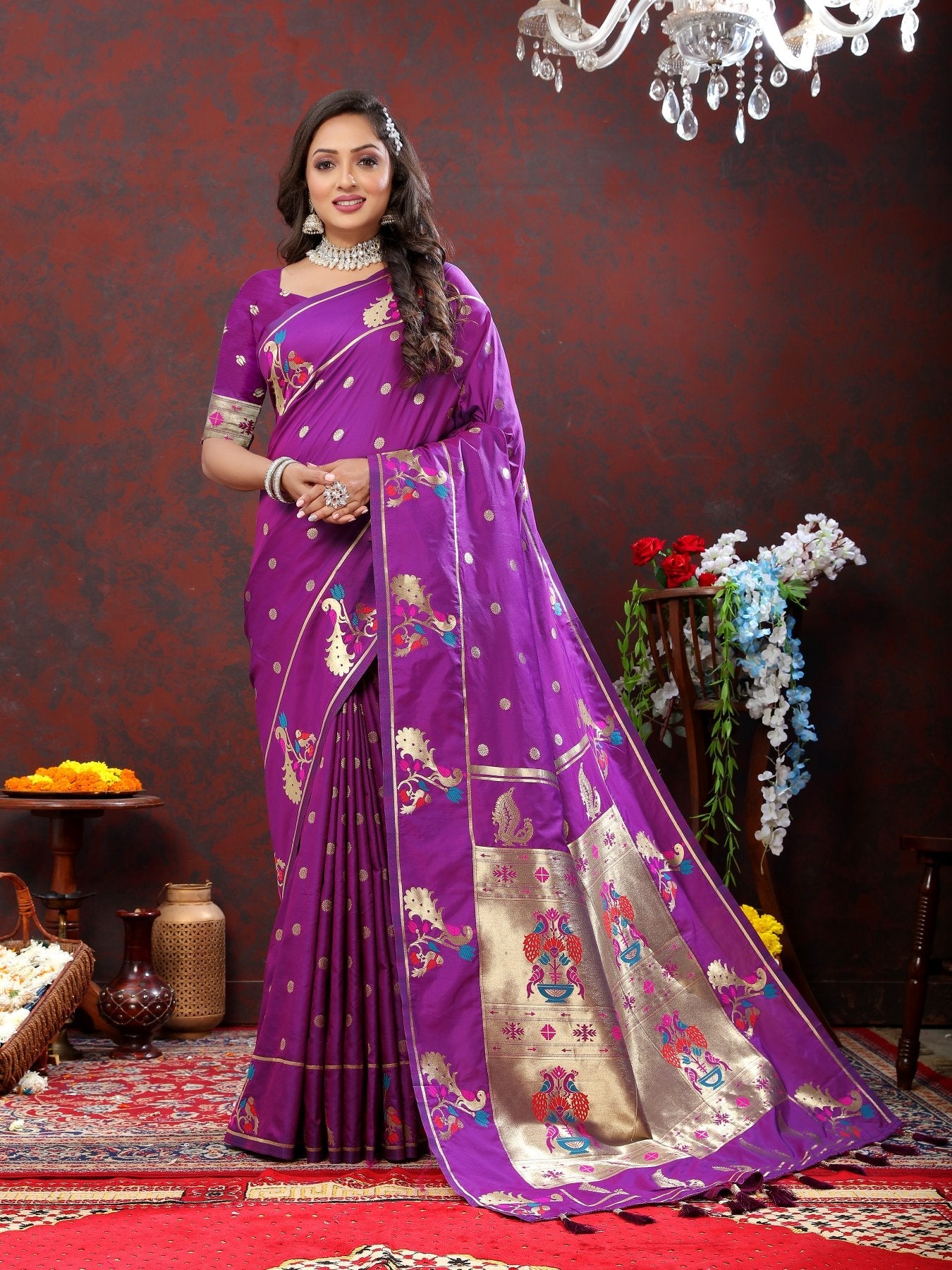 Classic Purple Paithani Silk Saree With Preferable Blouse Piece