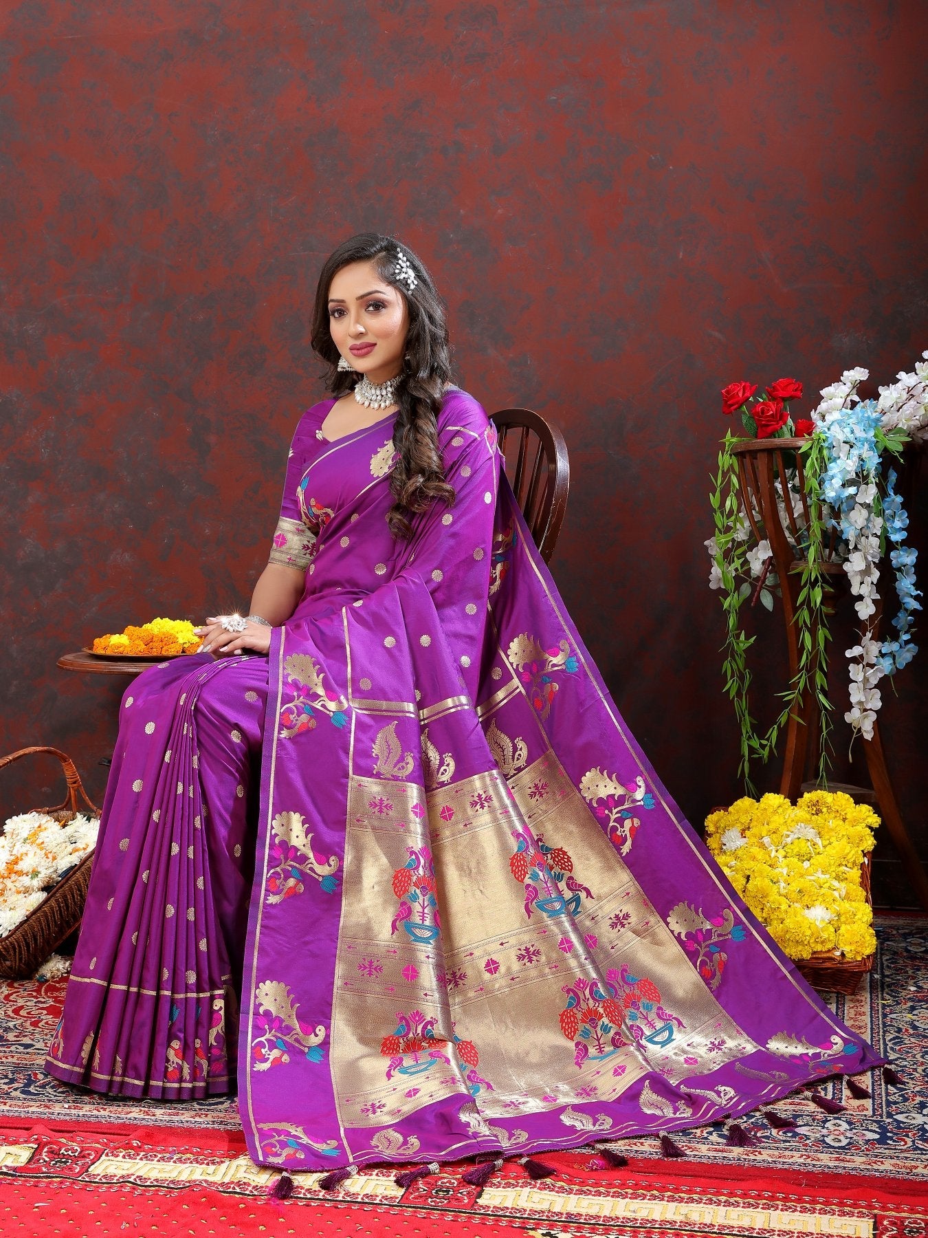 Classic Purple Paithani Silk Saree With Preferable Blouse Piece