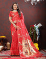 A dreamy Red Paithani Silk Saree With Delightful Blouse Piece