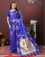 Appealing Royal Blue Paithani Silk Saree With Glorious Blouse Piece