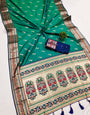 Flameboyant Rama Paithani Silk Saree With Arresting Blouse Piece