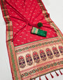 Delightful Red Paithani Silk Saree With Adorable Blouse Piece