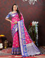 Impressive Dark Pink Organza Silk Saree With Flamboyant Blouse Piece