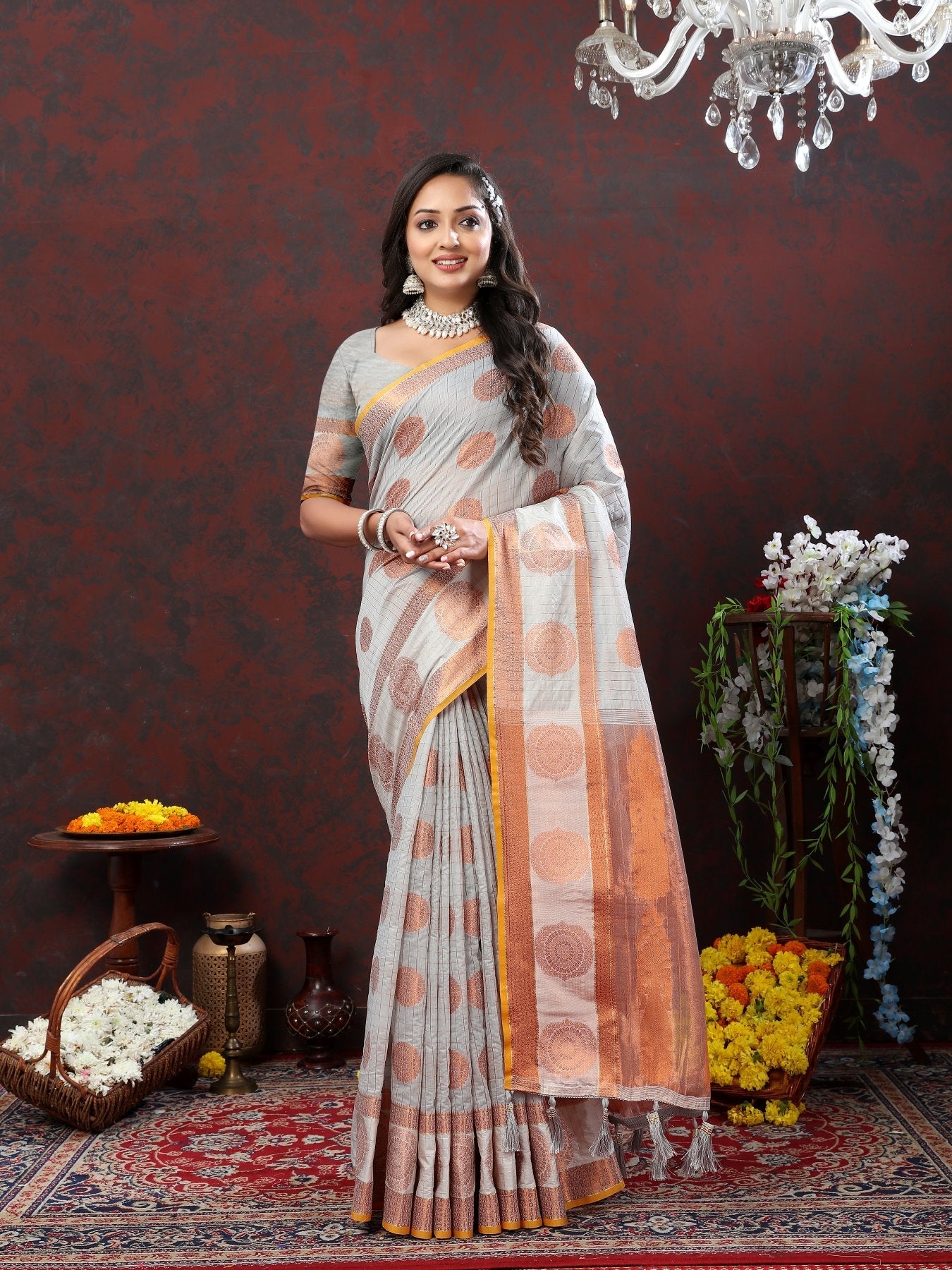 Blissful Grey Cotton Silk Saree With Appealing Blouse Piece