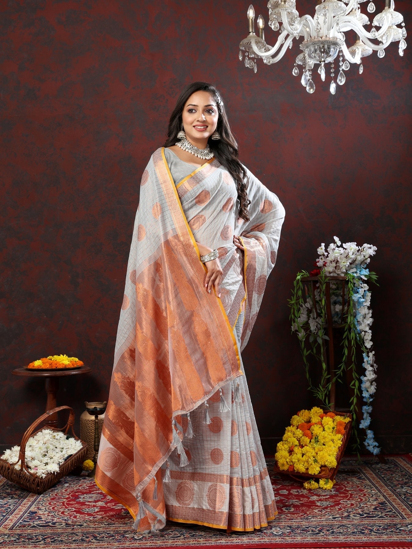 Blissful Grey Cotton Silk Saree With Appealing Blouse Piece