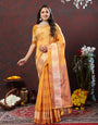 Prominent Mustard Cotton Silk Saree With Desiring Blouse Piece