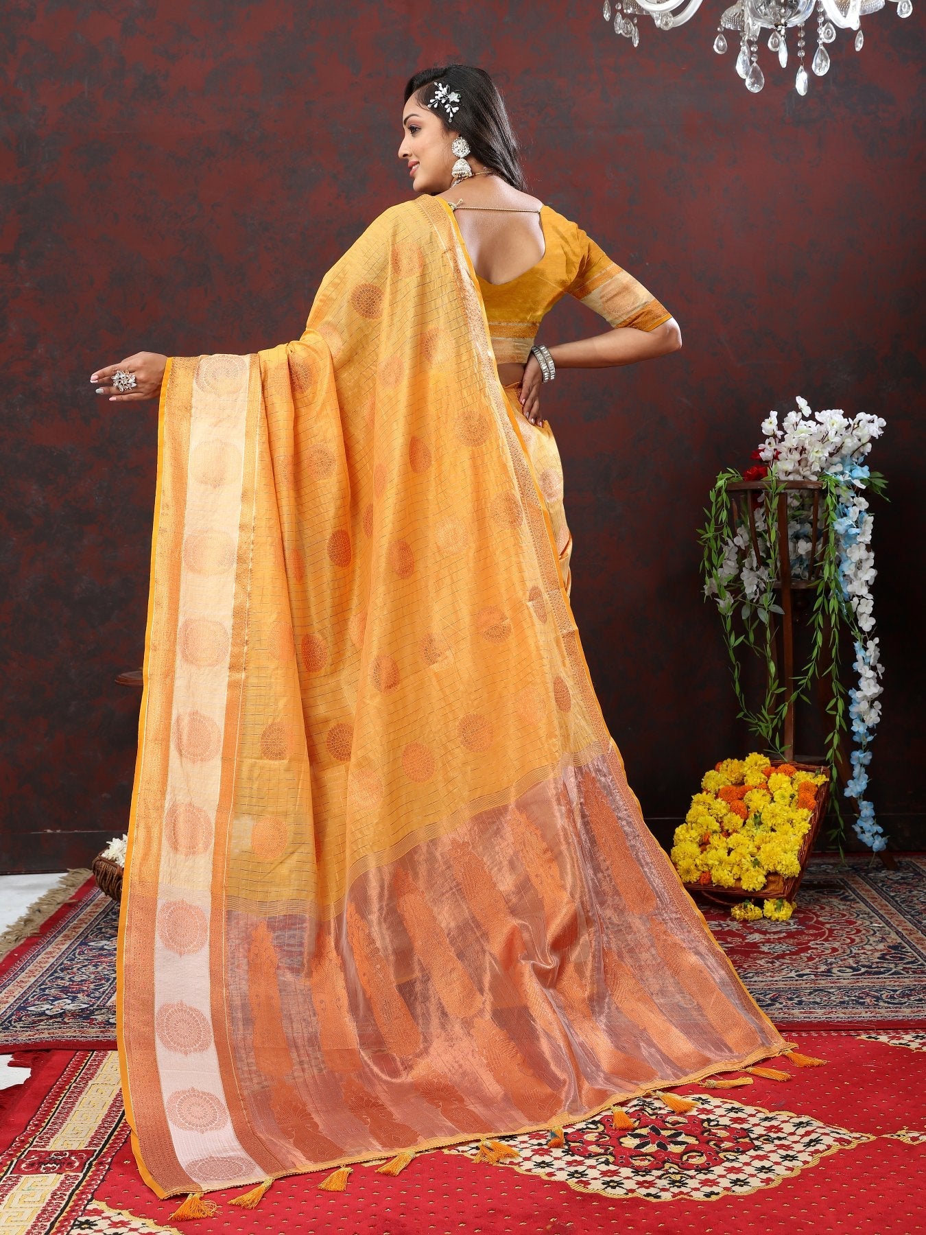 Prominent Mustard Cotton Silk Saree With Desiring Blouse Piece