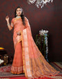 Majesty Peach Cotton Silk Saree With Jazzy Blouse Piece