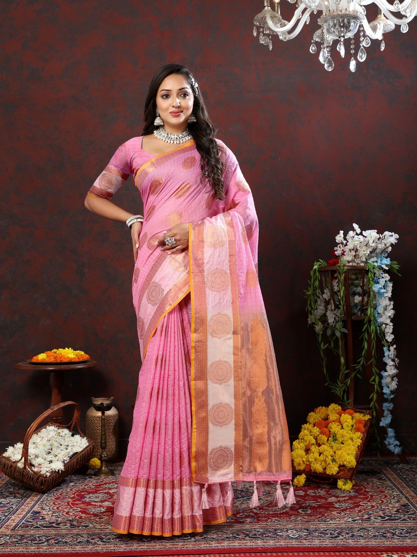 Exceptional Pink Cotton Silk Saree With Surpassing Blouse Piece