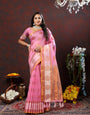 Exceptional Pink Cotton Silk Saree With Surpassing Blouse Piece