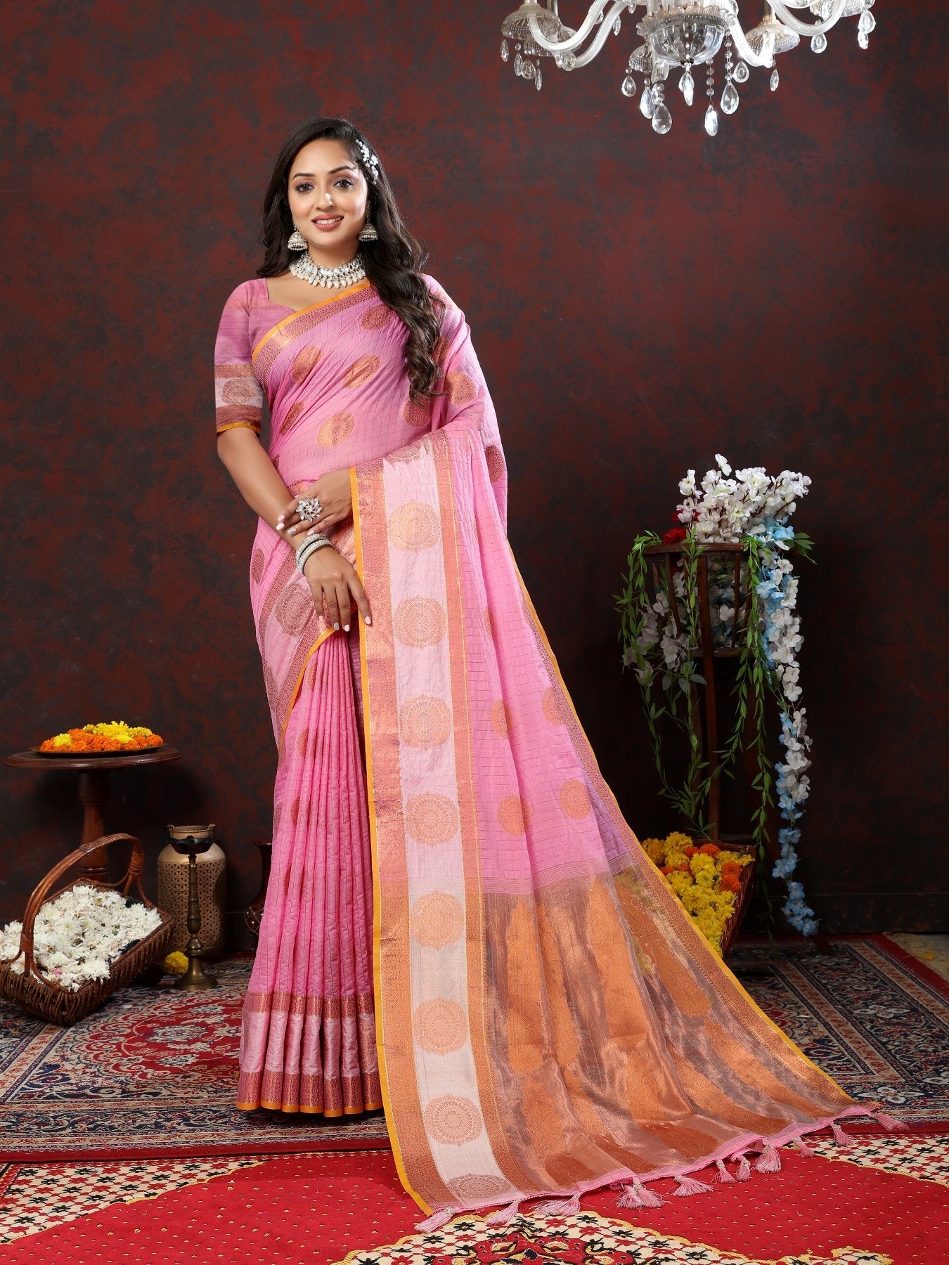 Exceptional Pink Cotton Silk Saree With Surpassing Blouse Piece