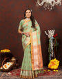 Groovy Pista Cotton Silk Saree With Smart Blouse Piece