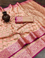 Demanding Peach Soft Banarasi Silk Saree With Blissful Blouse Piece