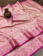 Beautiful Pink Soft Banarasi Silk Saree With Majesty Blouse Piece