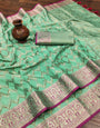 Nebula Sea Green Soft Banarasi Silk Saree With Elision Blouse Piece