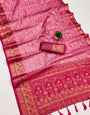 Adorning Pink Soft Banarasi Silk Saree With Ethnic Blouse Piece