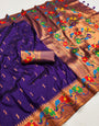 Gossamer Purple Paithani Silk Saree With Dissemble  Blouse Piece