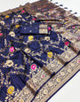Beautiful Navy Blue Soft Banarasi Silk Saree With Appealing Blouse Piece