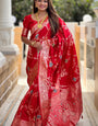Demure Red Soft Banarasi Silk Saree With Dalliance Blouse Piece