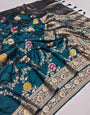 Improbable Teal Blue Soft Banarasi Silk Saree With Ornate Blouse Piece