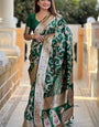 Forbearance Dark Green Soft Banarasi Silk Saree With Murmurous Blouse Piece