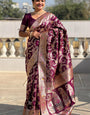 Exuberant Wine Soft Banarasi Silk Saree With Profuse Blouse Piece