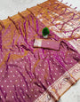 Opulent Lavender Soft Banarasi Silk Saree With Groovy Blouse Piece