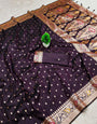 Appealing Wine Soft Banarasi Silk Saree With Most Invaluable Blouse Piece