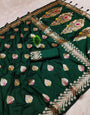 Grandiose Dark Green Soft Banarasi Silk Saree With Beautiful Blouse Piece