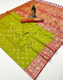 Innovative Mehndi Soft Banarasi Silk Saree With Glowing Blouse Piece
