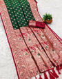 Eloquence Dark Green Soft Banarasi Silk Saree With Imaginative Blouse Piece